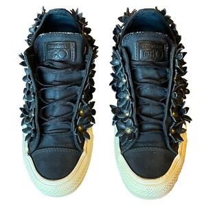 Converse x PatBO All Star Sneakers Blue Leather Flowers Studs Womens 5.5 EU 36